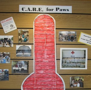 The 2014 C.A.R.E. for Paws fundraising board in the lobby